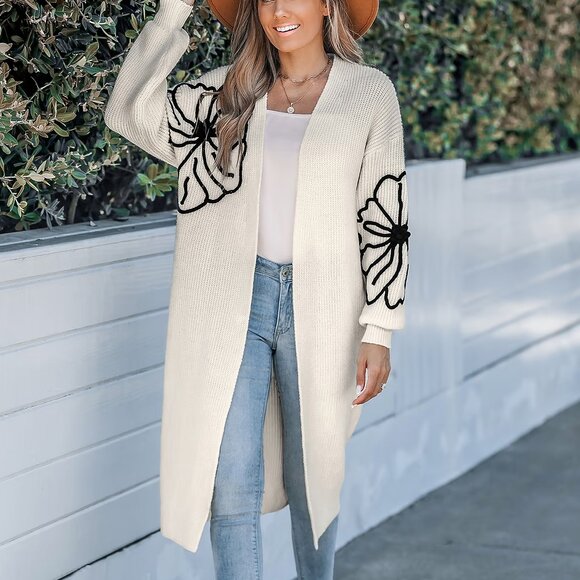 Cupshe Ivory Floral Long Sleeve Duster Size M | NWT | Cream - Picture 2 of 6